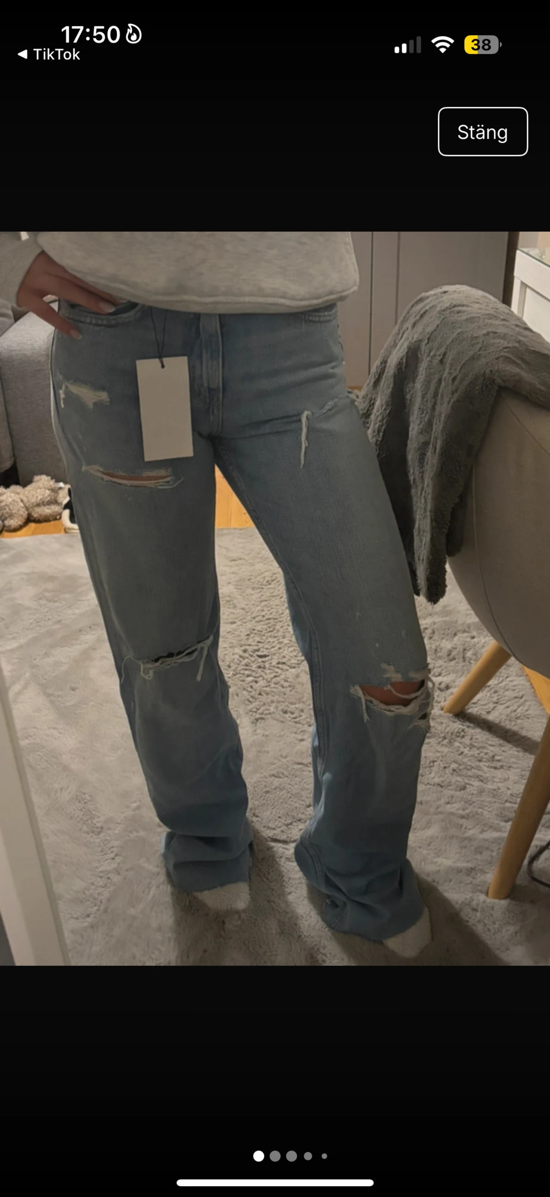 Blå ripped wide jeans från Zara - 4