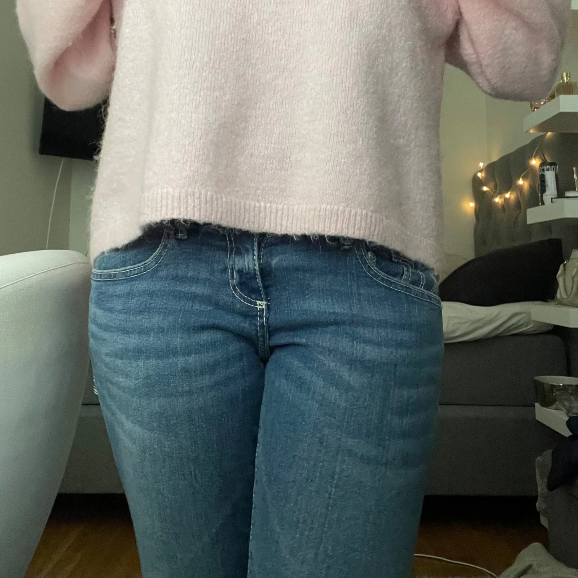 Blå low waist bootcut jeans  - 1