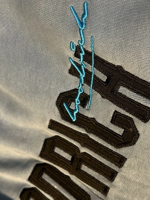 Blå mjukisbyxor från Woolrich - Säljer ett par blå mjukisbyxor från Hoodrich med svart och turkos broderad logga längs benet. Byxorna har en praktisk ficka på sidan och är tillverkade i mjukt bomullsmaterial. Passformen är normal och midjan är midwaist. Perfekta för chill eller träning. Aldrig använda 