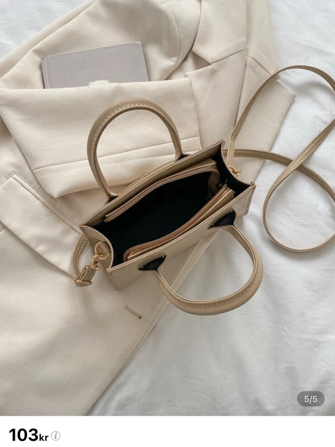 Beige axelväska i syntet - 1