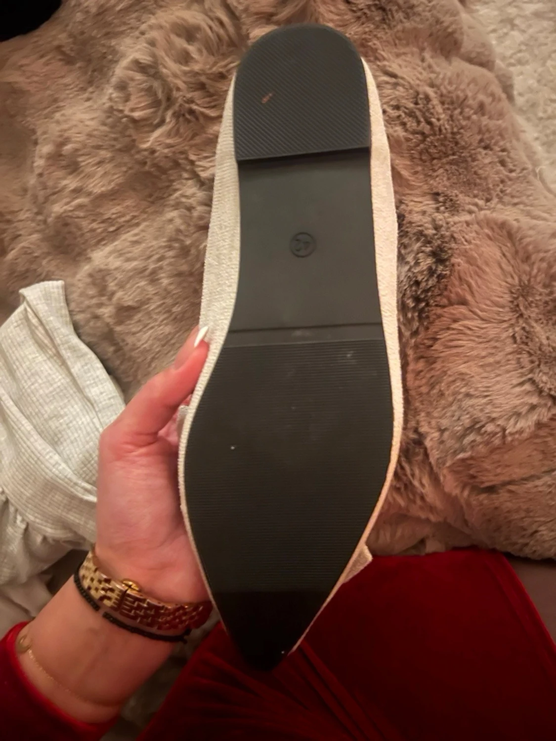 Beige ballerinaskor med rosett - 2