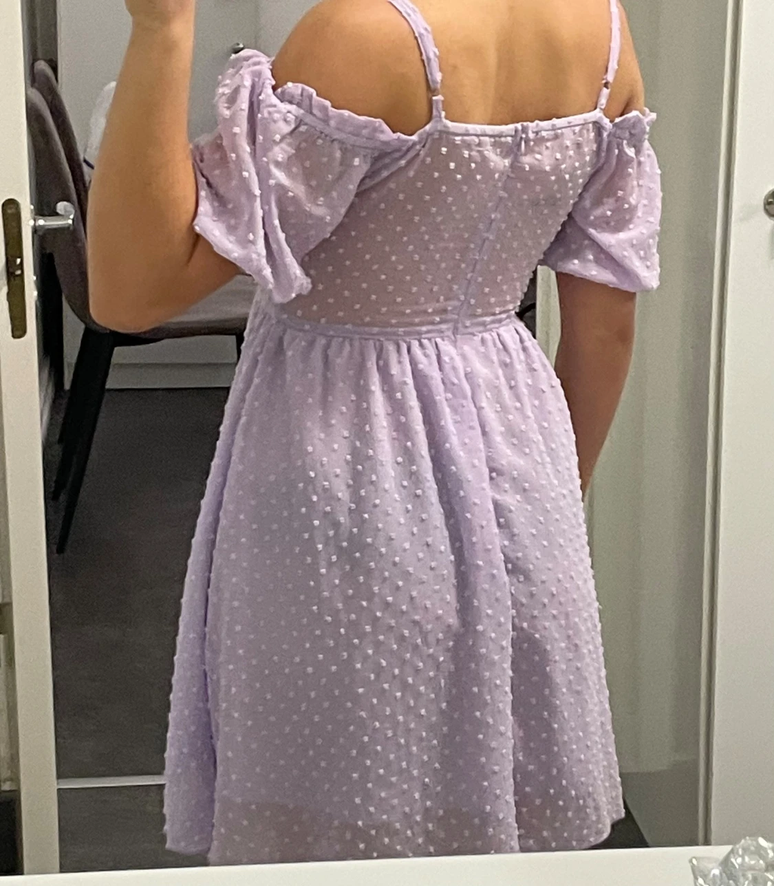 Ljuslila prickig kortklänning - 1