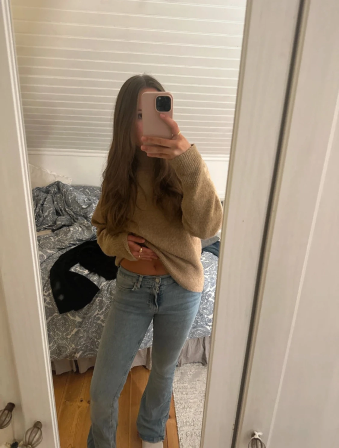 Ljusblå bootcut jeans låg midja - 2