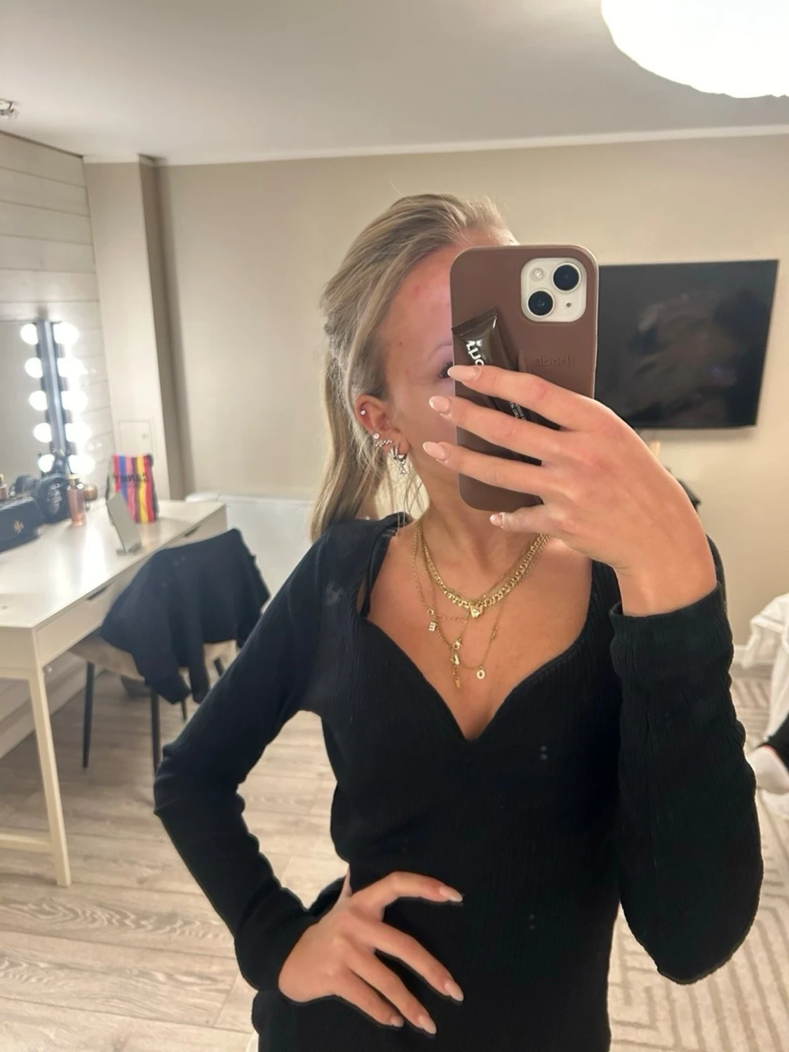 Svart ribbad långärmad topp - 3