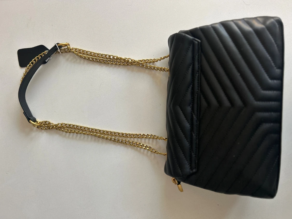 Svart axelremsväska handväska guld kedja skinn läder imitation - 3
