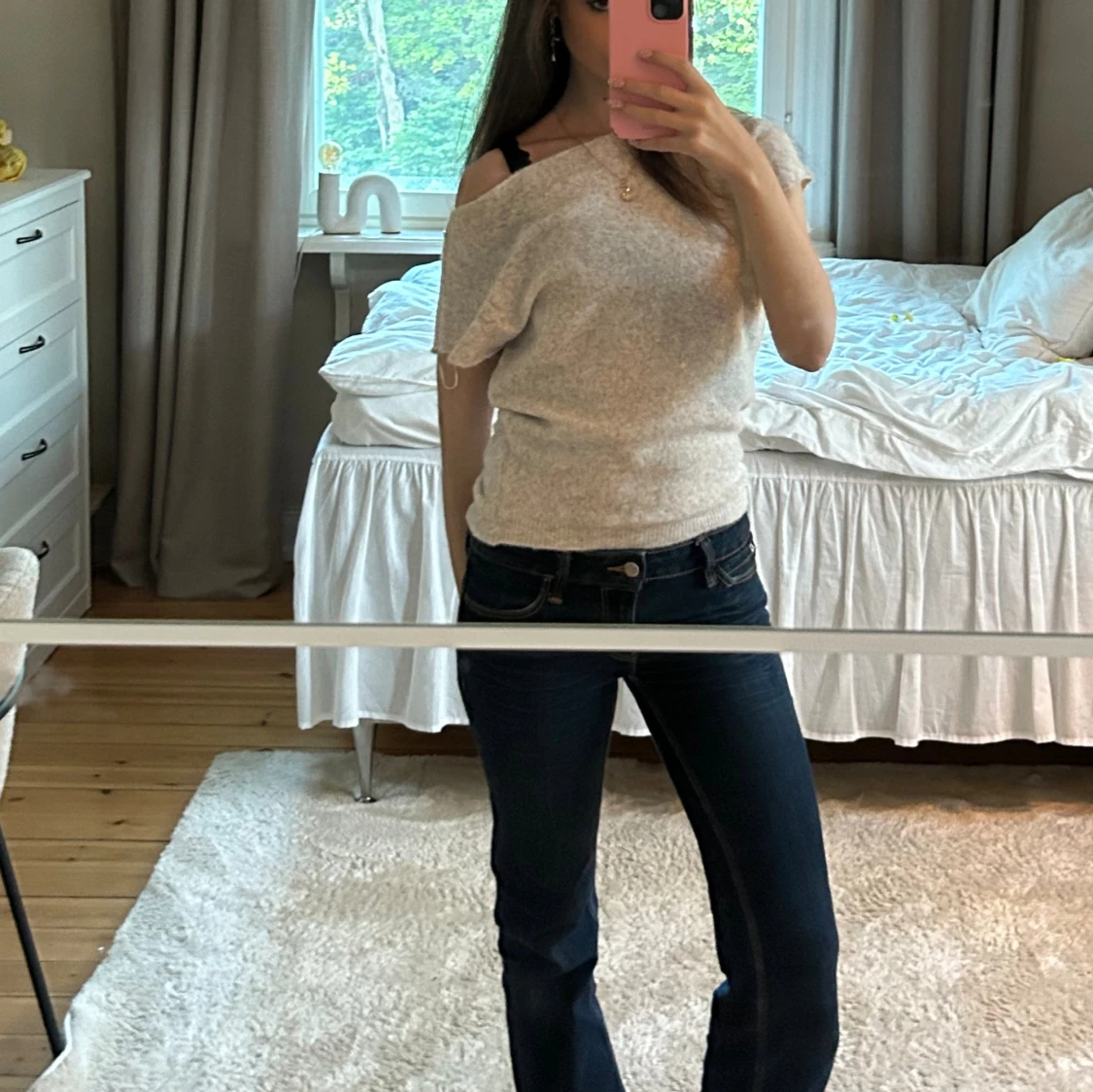 Beige stickad offshoulder topp Nelly - 1