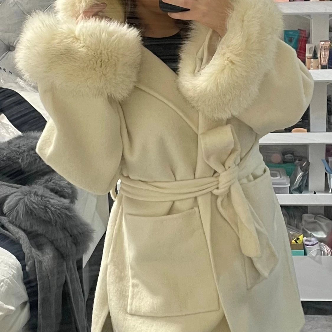 Beige pälskappa - 2