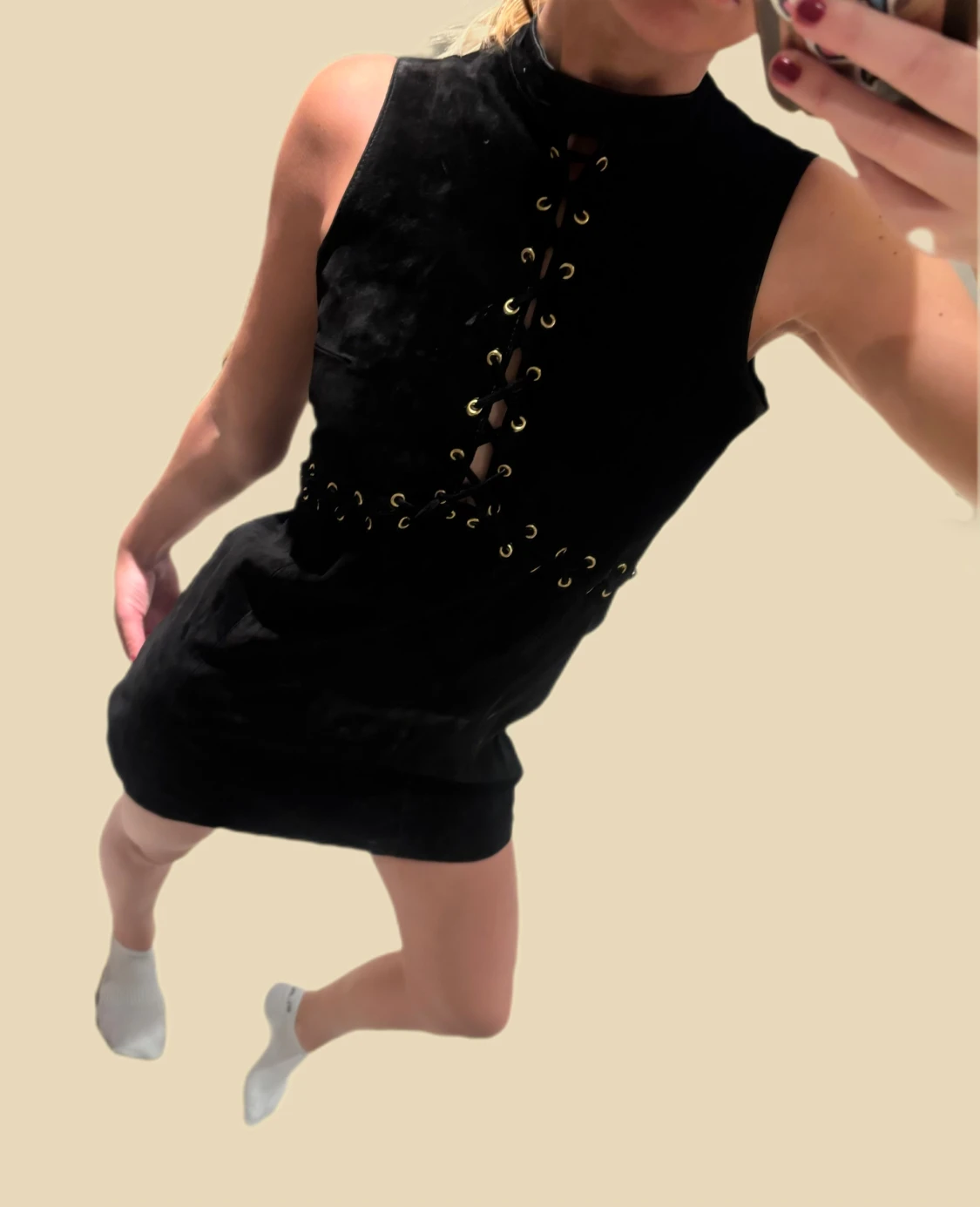 Äkta mockaklänning med snörning brun - 3