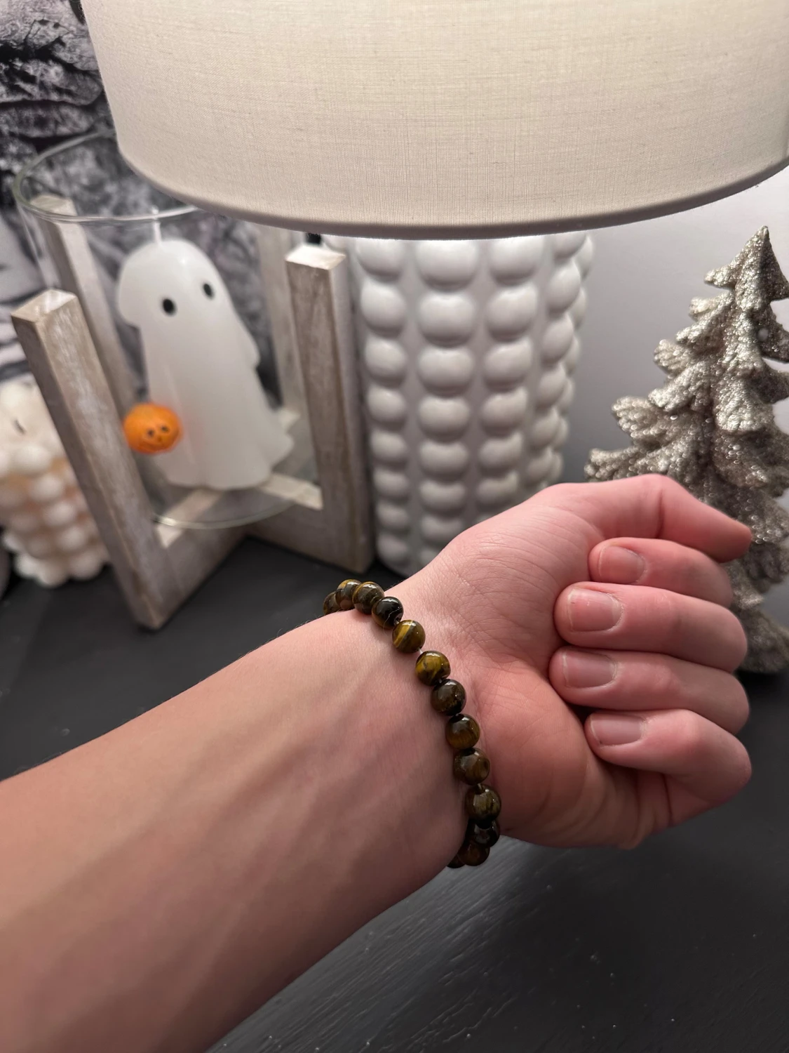 Brunt och gult pärlarmband - 1