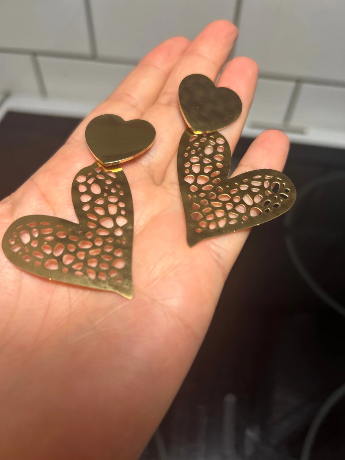 Stål Guldiga hjärtformade örhängen - 1