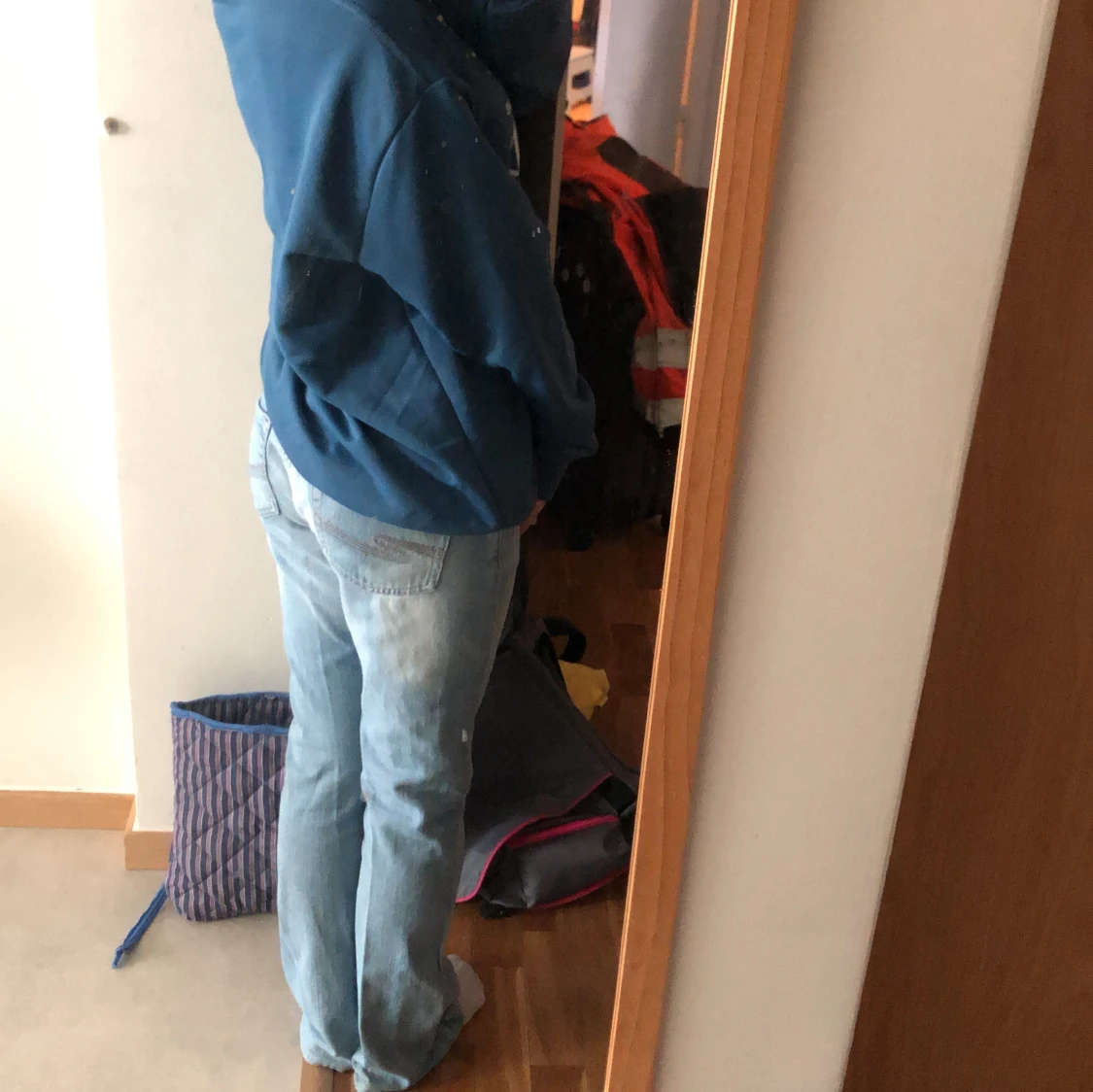 Blå sweatshirt med kattmotiv, L - 1