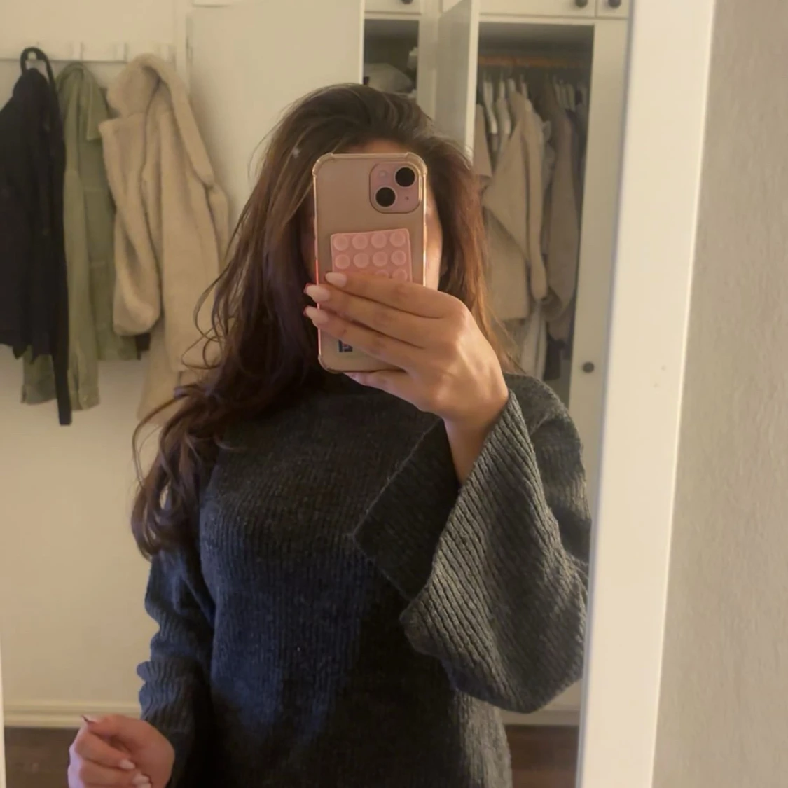 Mörkgrå stickad polotröja 157 XS