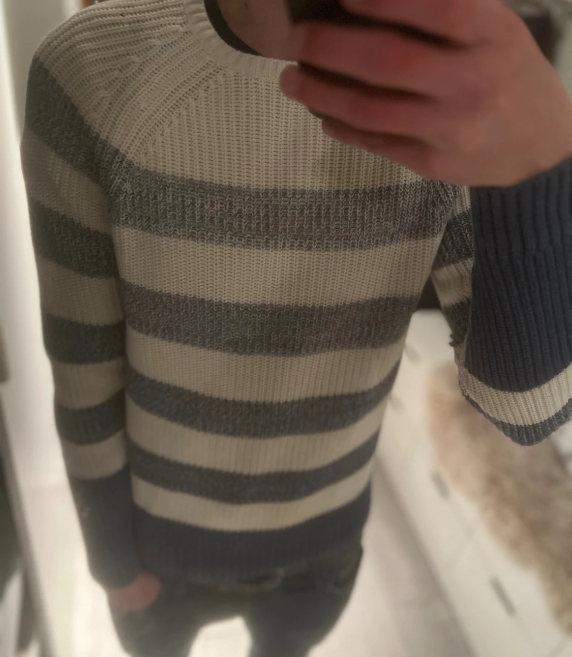 Blå vit randig stickad sweater - 3