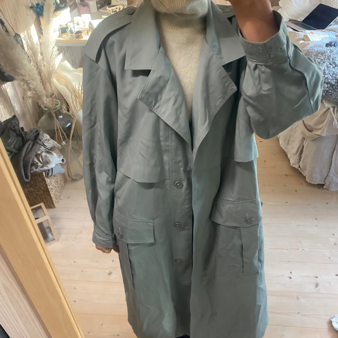 Blå / grå trenchcoat  - 4