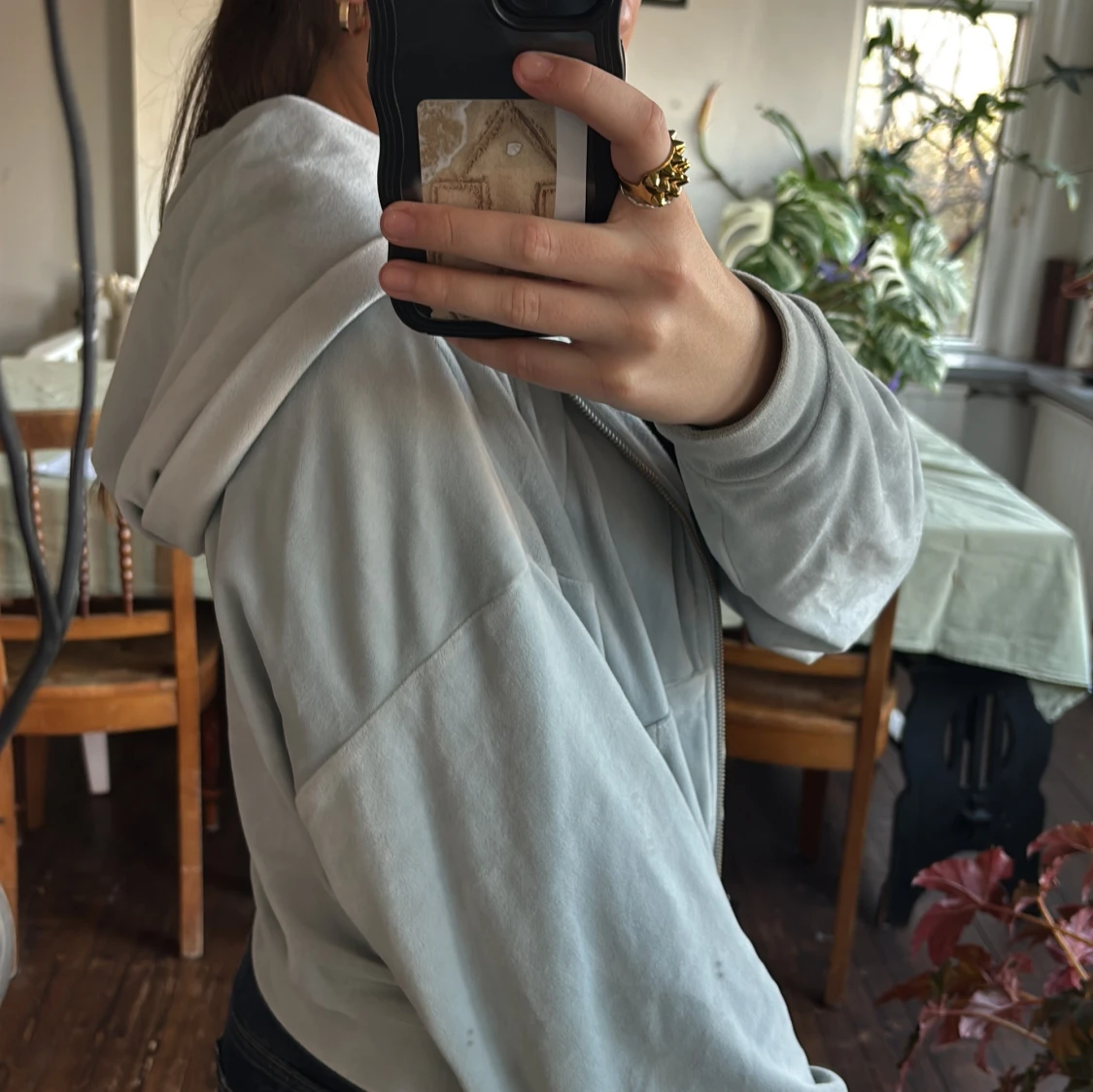 Ljusgrå croppad hoodiejacka - 2