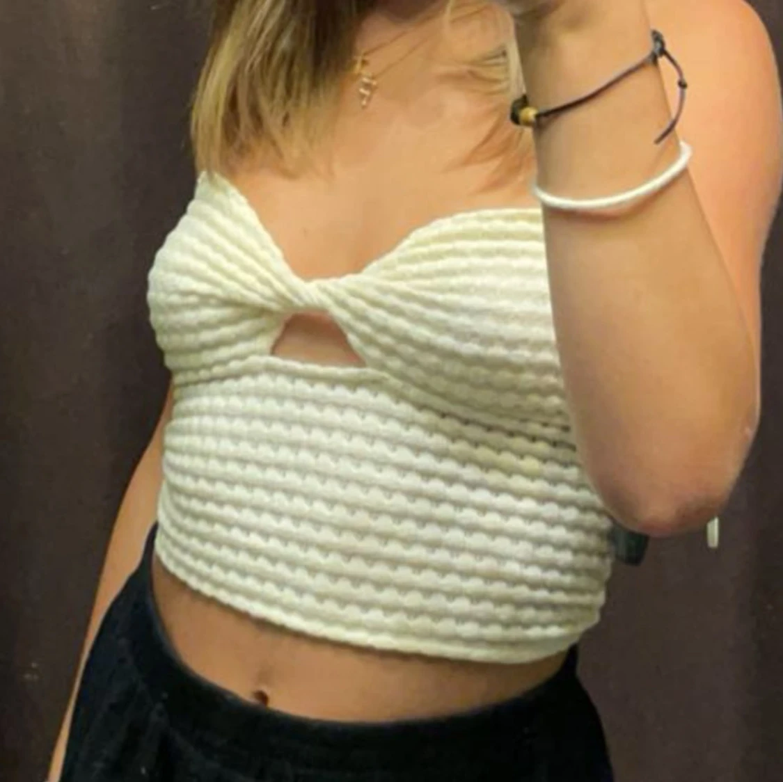 Vit croppad stickad tubtopp