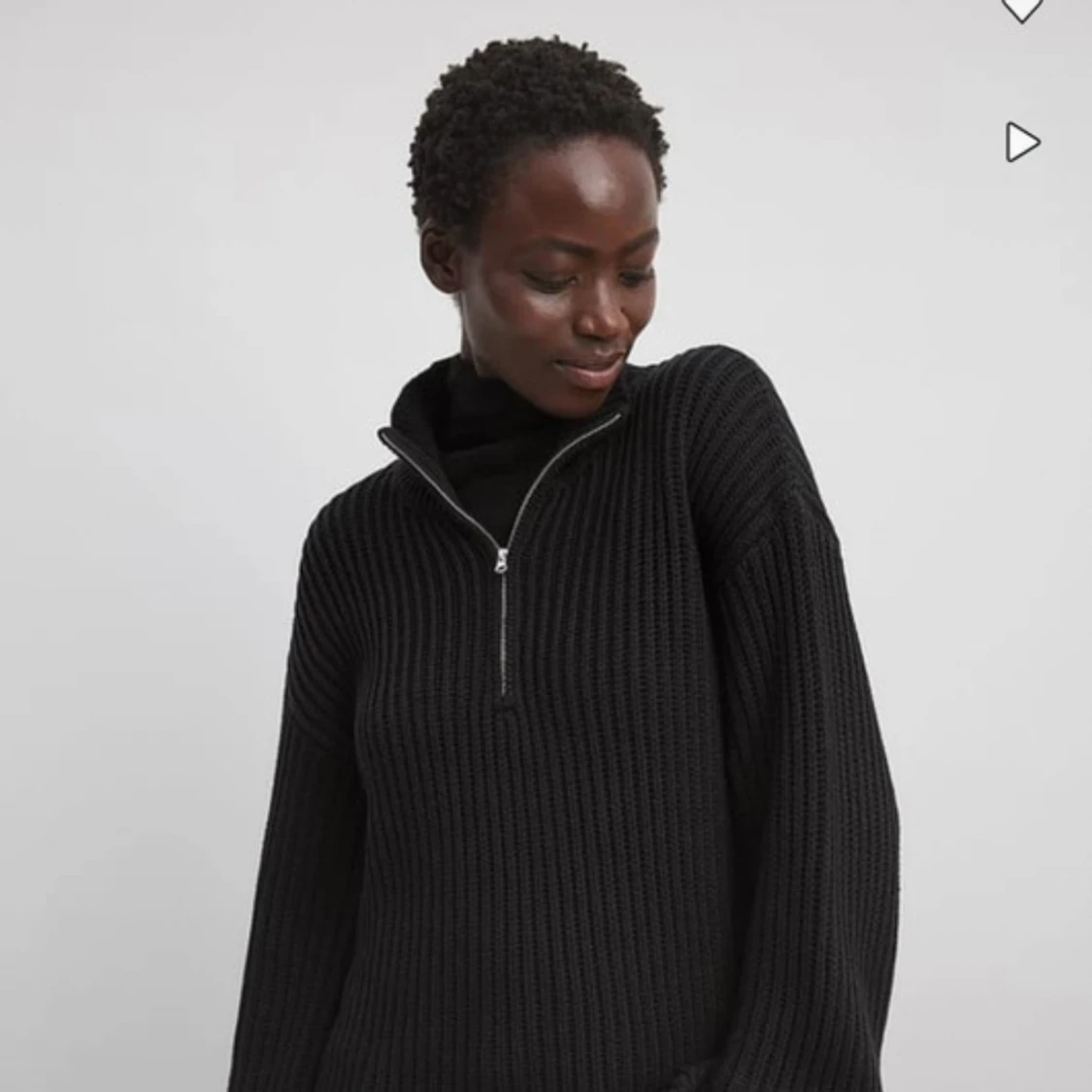 Svart ribbad half zip stickad tröja NA-KD