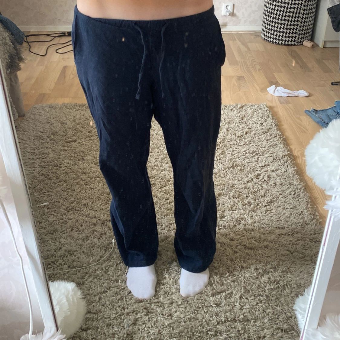 Mörkblå linnebyxor - 1