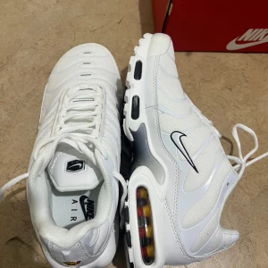 Nike Air Max vita sneakers ( Tn )  - Nike Air Max sneakers i helvitt med svarta detaljer. Skorna har en sportig design med synlig Air Max-dämpning i sulan, mesh- och syntetmaterial samt snörning. Swoosh-logga på sidan och diskreta vågformade paneler ger en clean och modern look. Tn helt nya vill sälja de för behöver pengar 