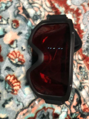 Röda Everest skidglasögon - Säljer ett par snygga skidglasögon från Everest med rödtonat glas och svart ram. Justerbart svart band med Everest-logga i vitt. Perfekta för dig som vill sticka ut i backen och få bra sikt i snön.