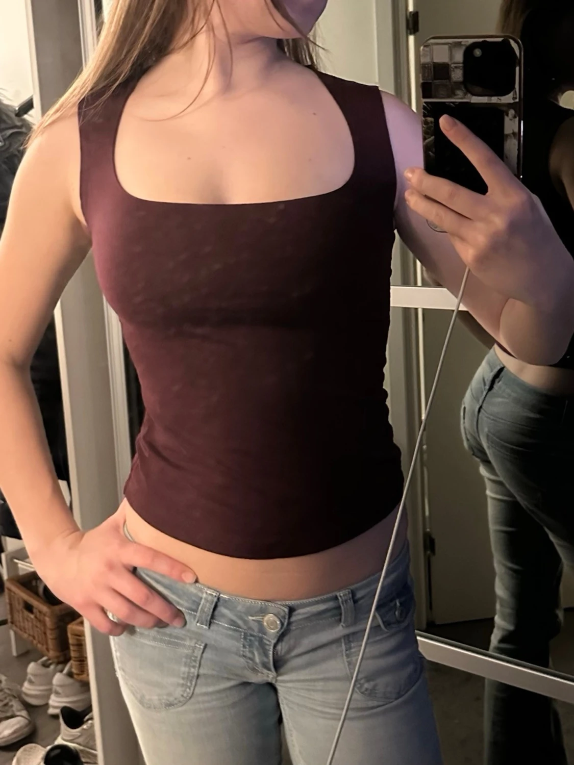 Vinröd ärmlös topp - 1