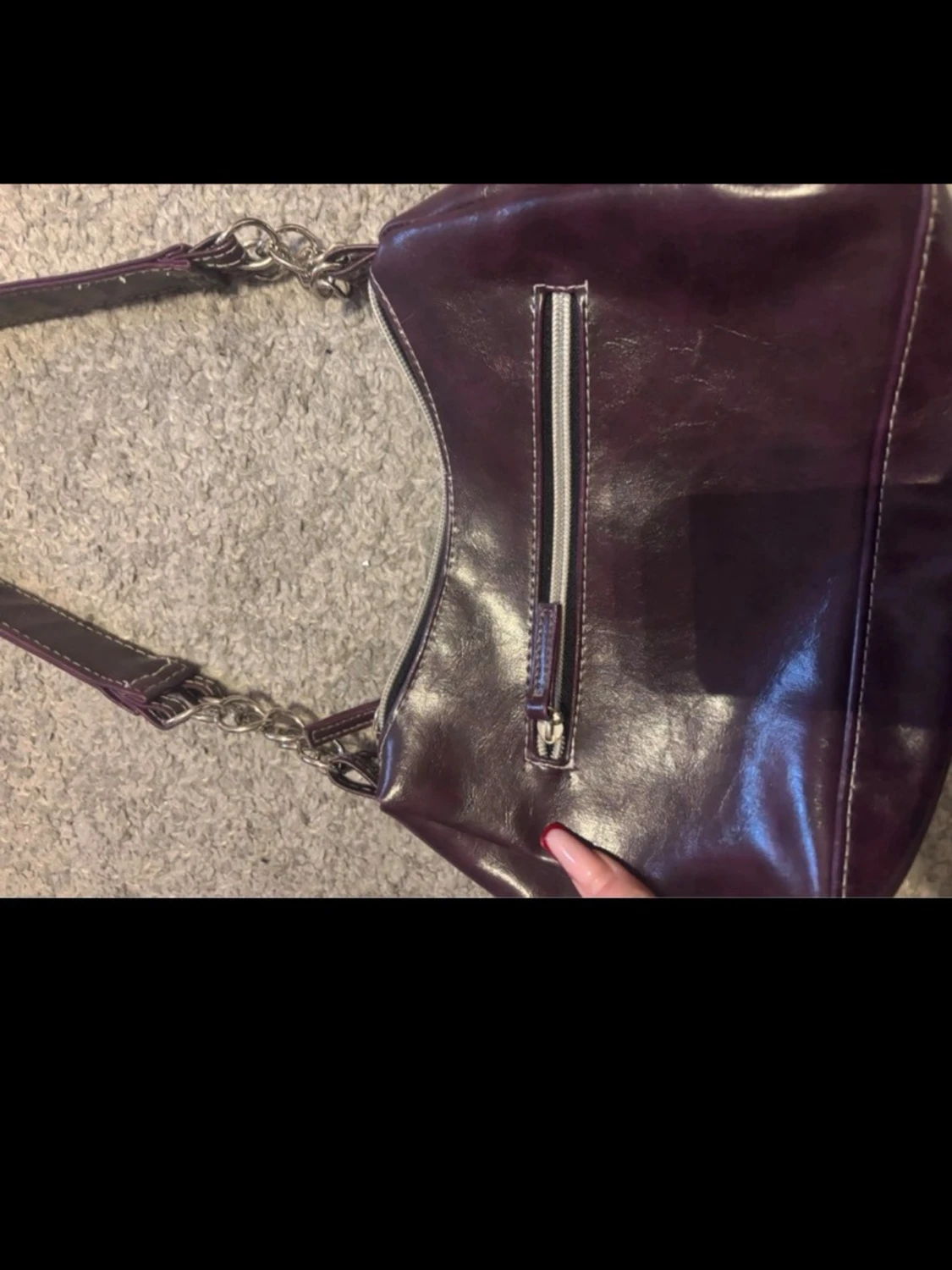 Mörklila axelväska i skinn - 2