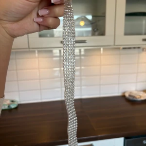 Glittrigt strassbälte silver - Säljer ett glittrigt chocker halsband med silverfärgade strass-stenar. 