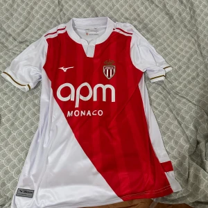 AS Monaco Ansu Fati fotbollströja M - AS Monaco matchtröja med Ansu Fati och nummer 31 på ryggen. Snygg design i rött och vitt med gulddetaljer på ärmsluten, tillverkad i glansigt polyester. Klassisk krage och tryckt klubbmärke på bröstet. Perfekt för dig som älskar fotboll och vill sticka ut. Är i storlek M. Pris kan diskuteras!
