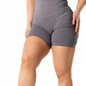 Grå höga träningstights-shorts Relode - Snygga grå träningstights-shorts från Relode med hög midja och tight passform. Tillverkade i stretchigt syntetmaterial som sitter skönt och formar sig efter kroppen. Perfekta för gymmet eller löprundan, med diskret logga på ena höften.