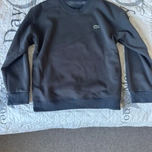 Mörkgrå sweatshirt från Lacoste - Säljer en stilren mörkgrå sweatshirt från Lacoste med klassisk krokodillogga på bröstet. Tröjan har rund hals, långa ärmar och ribbade muddar vid ärmslut och nederkant. Perfekt för dig som gillar enkel och snygg design.