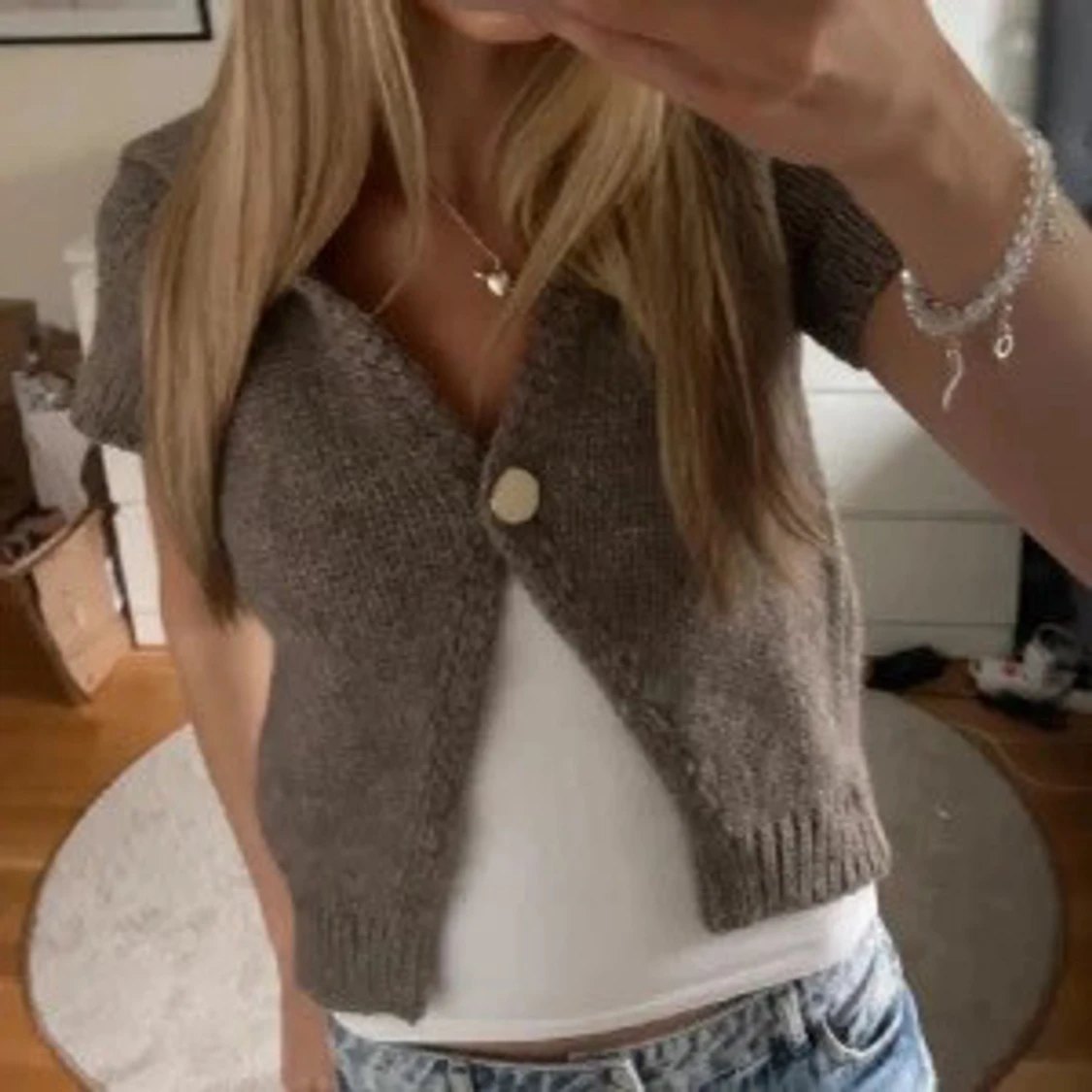 brun stickad kofta från Zara