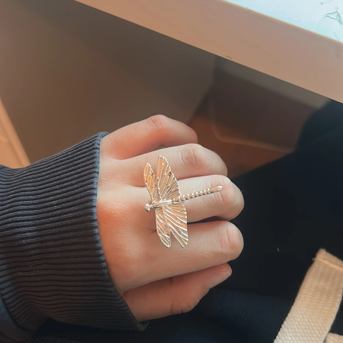 Stor silverring med trollslända - 1