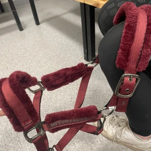 Vinröd grimma - Säljer en vinröd grimma från The Collection med mjuk, fluffig padding på nos- och nackremmarna. Grimman har justerbara spännen i metall och är perfekt för dig som vill ha något snyggt och bekvämt till hästen.