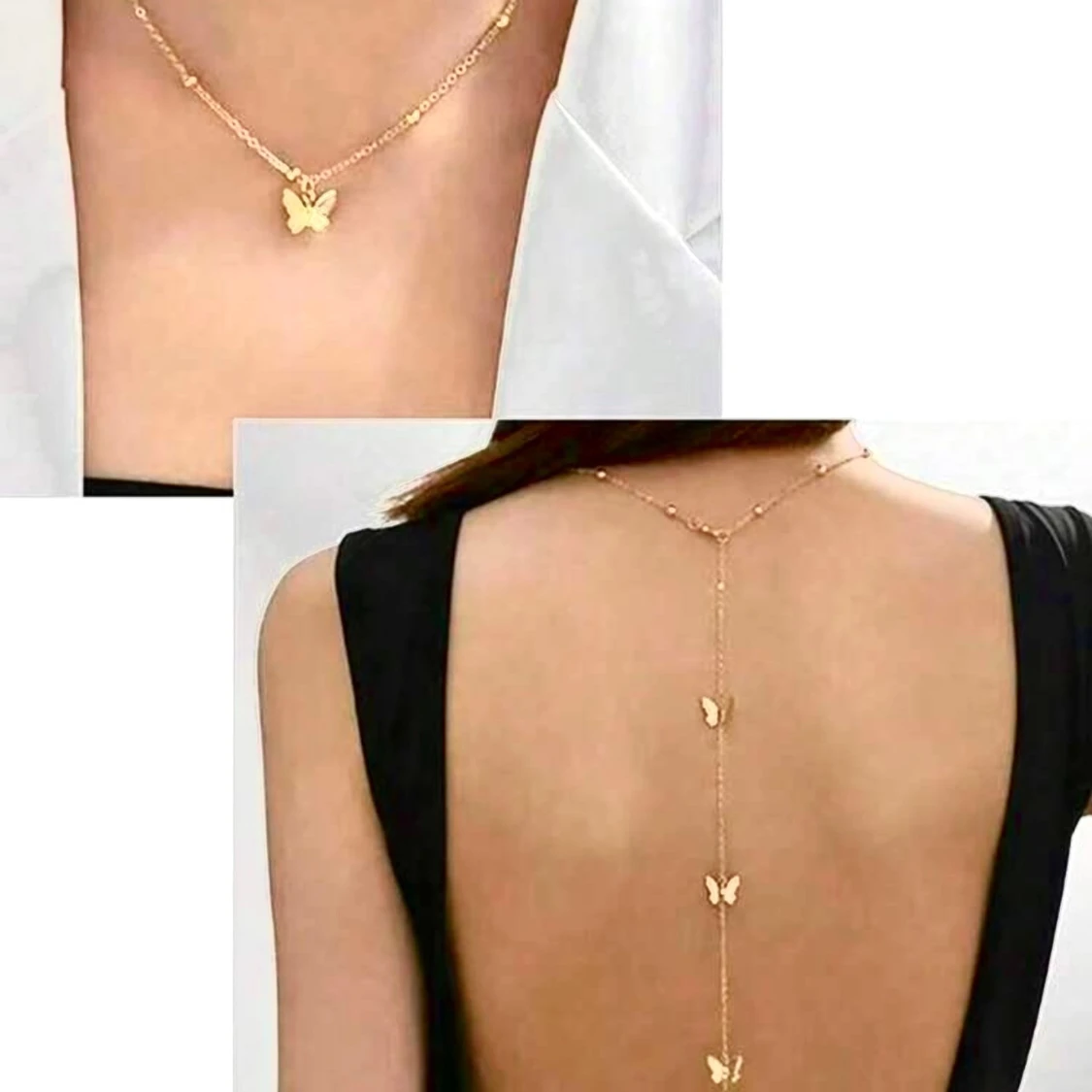 2 in 1 rygg kedja med  halsband med fjärilar