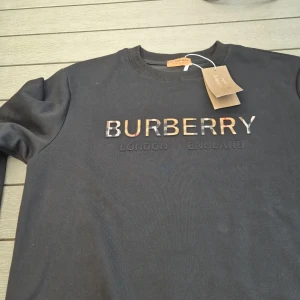 Svart sweatshirt från Burberry - Säljer en svart sweatshirt från Burberry med klassisk logga i multicolor på bröstet. Tröjan har rund halsringning, långa ärmar och är tillverkad i mjuk bomull. Perfekt för dig som gillar stilrena och exklusiva plagg.