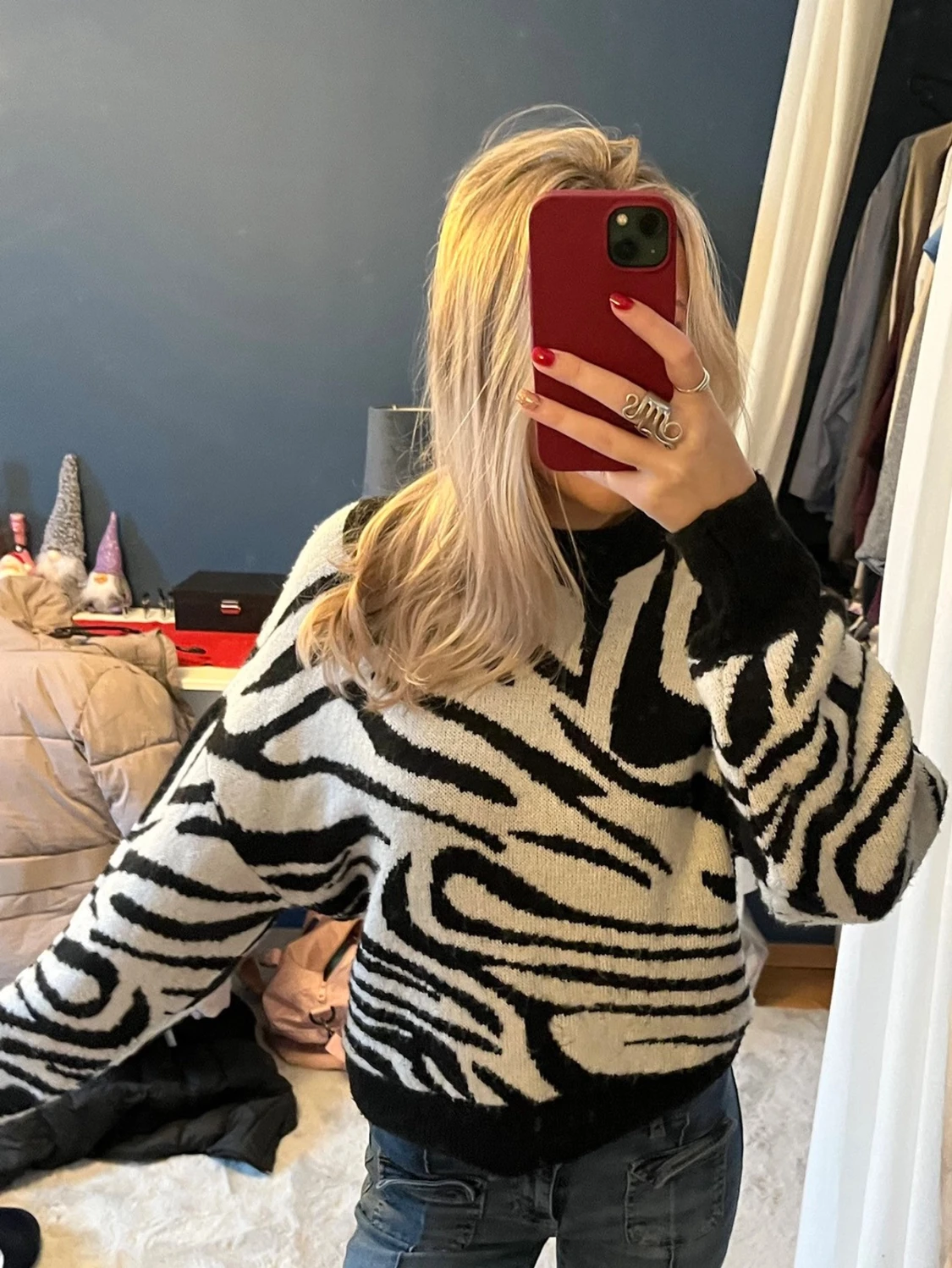 Zebramönstrad stickad tröja - 1