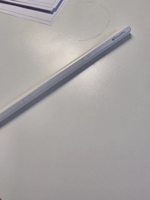 Apple Pencil Pro stylus vit - Säljer en Apple Pencil Pro, en vit digital penna perfekt för iPad. Den har en slimmad och modern design med matt finish och magnetisk sida för enkel laddning och förvaring. Passar grymt för anteckningar, skisser och kreativt arbete.
