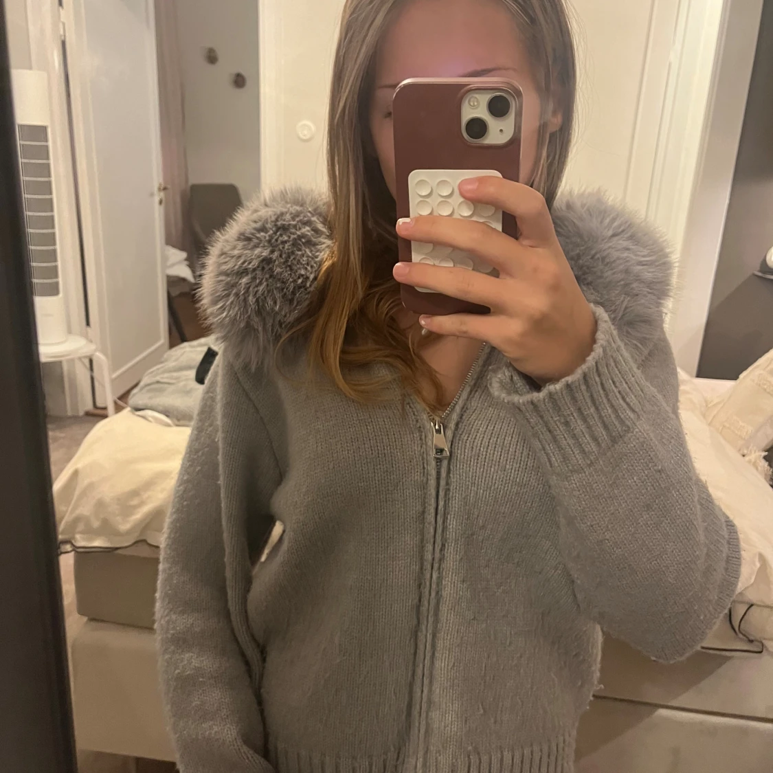 Grå Alessa jacka äkta räv päls