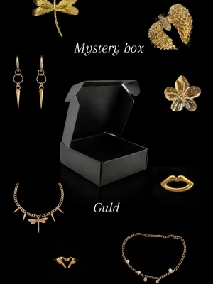 Mystery box med guldsmycken - Mystery box fylld med unika silver smycken i olika former, som hjärta, kanin med rosa sten, drakflyg, vampyrtänder, masker och text som SIS och MOM. Perfekt för dig som gillar att överraska dig själv med snygga accessoarer av olika slag. (Obs endast 1 Pär box, vid beställning av bundle får man alltid 2 olika!) 