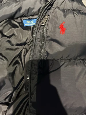 Svart pufferjacka från Polo Ralph Lauren - Svart pufferjacka från Polo Ralph Lauren med röd broderad logga på bröstet. Jackan har dragkedja framtill och en extra dragkedjeficka. Klassisk quiltad design och sportig look, perfekt för kyliga dagar. Själv är jag 176 cm och den passar perfekt