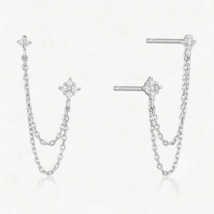 Silvriga örhängen med kedjor och stenar (inte använda) - Ett par oanvända örhängen (råka beställa dubbelt). Dom på örat är bara för att visa dom jag säljer är oanvända men likadana som på bilden