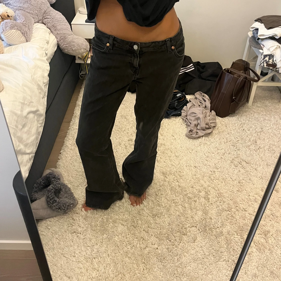 Svarta bootcut jeans låg midja - 1