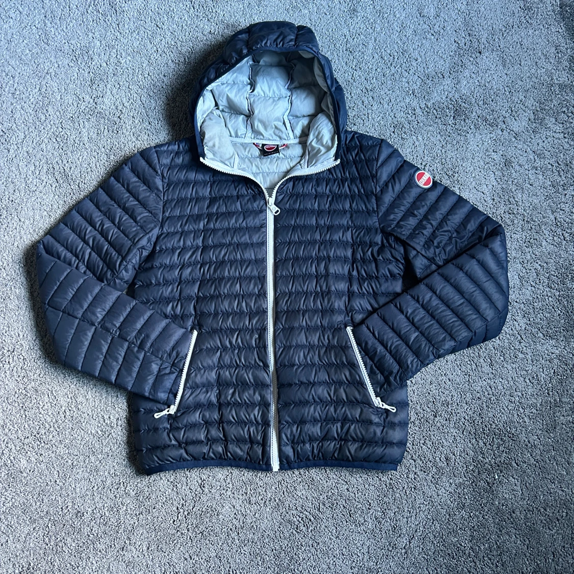 Mörkblå Colmar pufferjacka med huva - 4