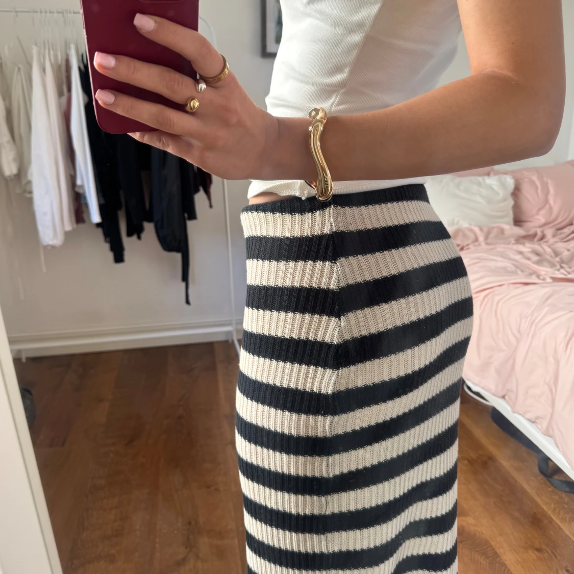 Randig ribbad långkjol i stickad bomull - 2