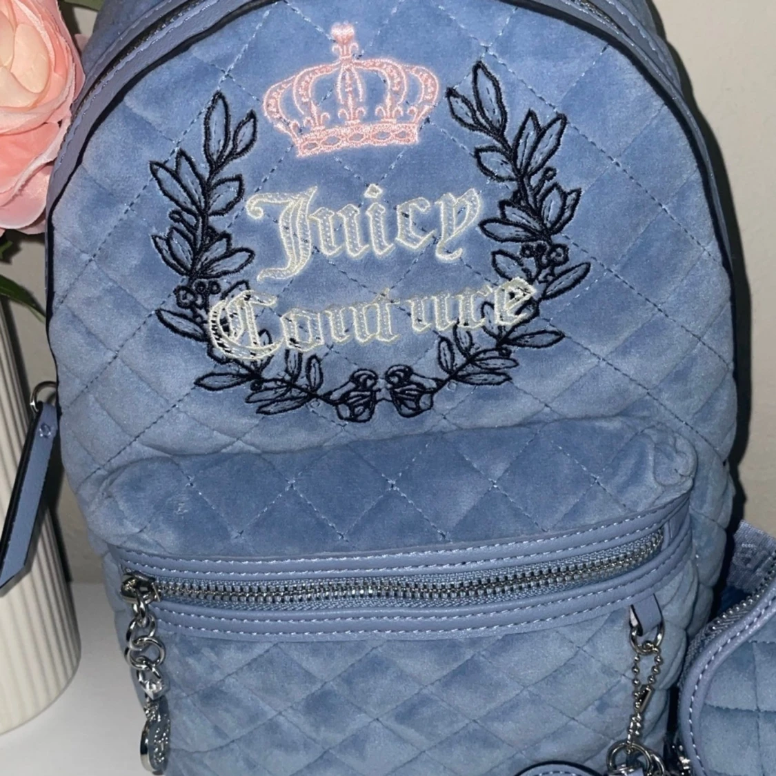 Juicy Couture blå quiltad ryggsäck set - 1