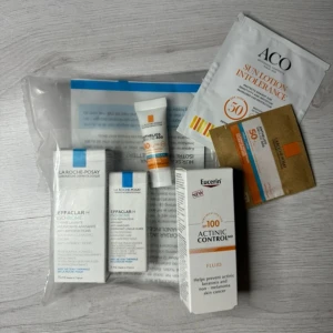 Solskyddsset från La Roche-Posay, Eucerin & ACO - Solskyddsset med flera produkter från La Roche-Posay, Eucerin och ACO. Innehåller ansiktskräm, solkräm och provförpackningar med SPF 50 och SPF 100.  La Roche Posay - Eucerin - ACO