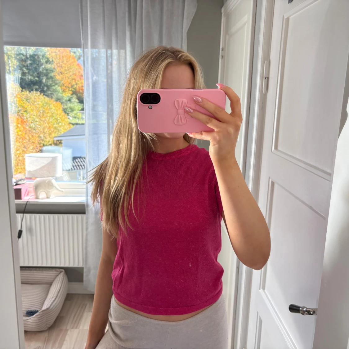 Glittrig rosa topp med kort ärm