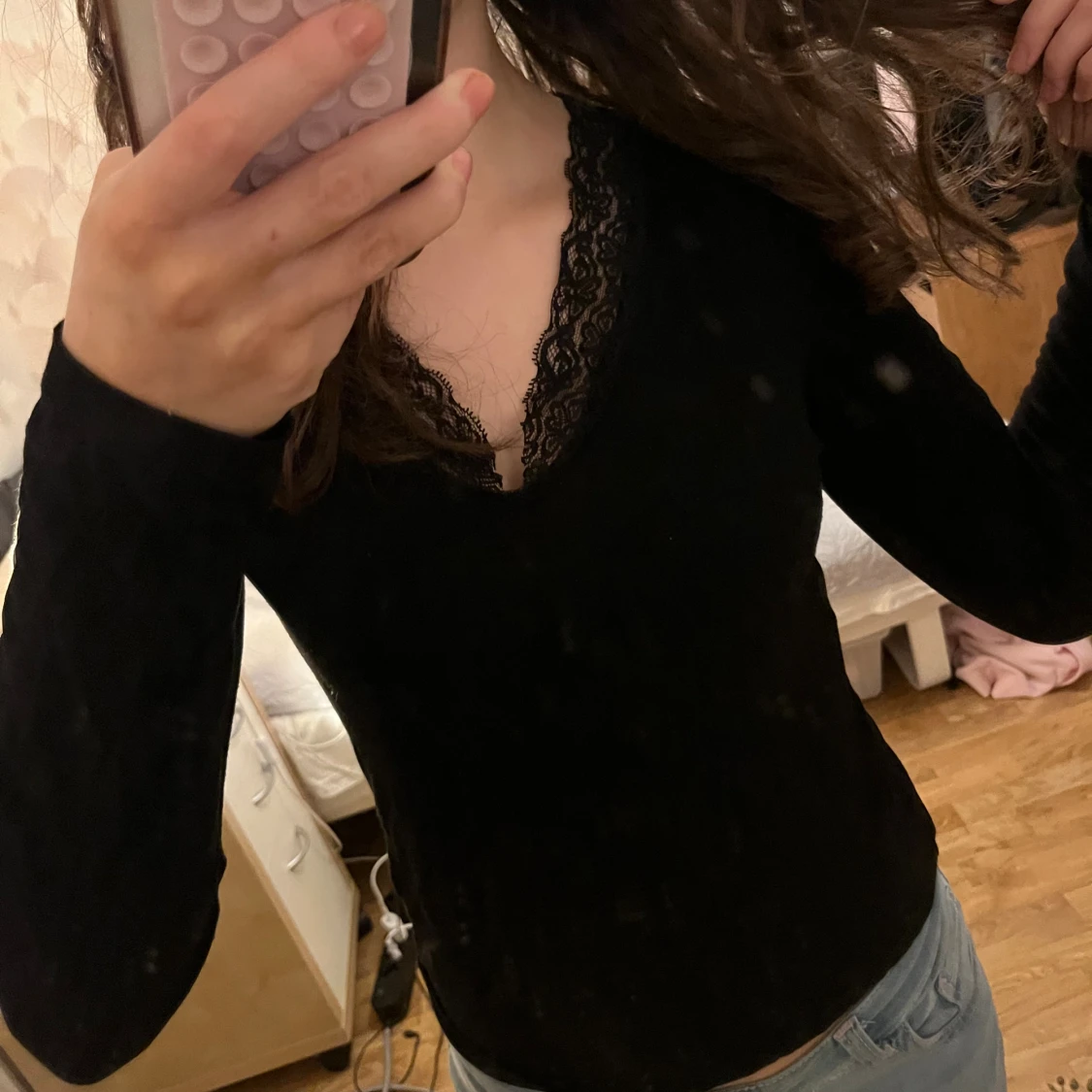 Svart långärmad topp med spets Gina Tricot - 1