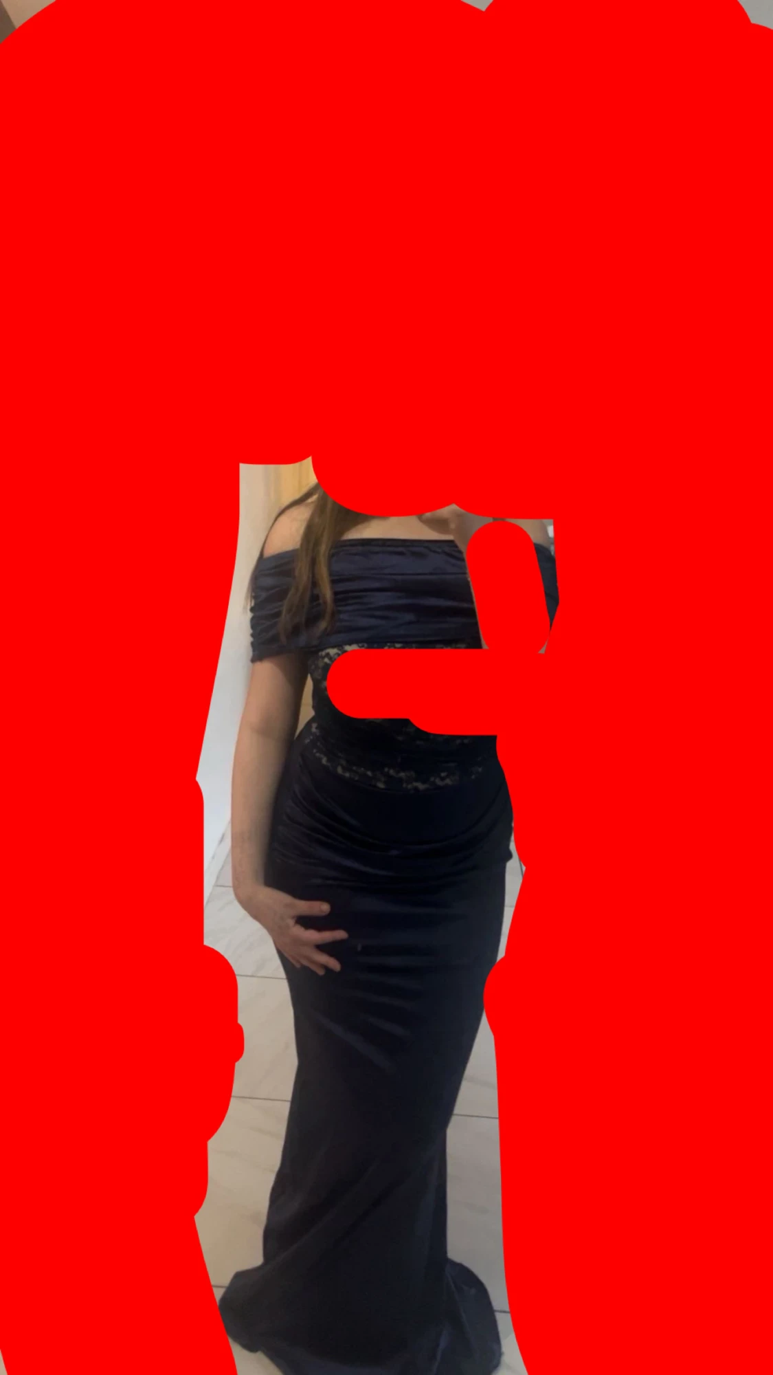 Mörkblå långklänning offshoulder