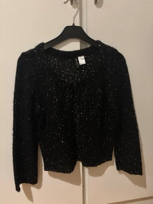 Svart glittrig kofta från Divided H&M - Säljer en svart kofta från Divided med glittriga paljetter över hela tröjan. Snygg till klänning, knäpps med en hake högst upp. Mycket fint skick. 